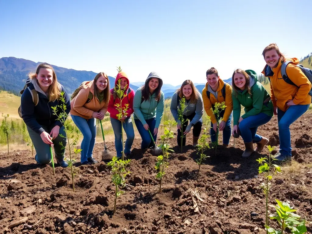 A volunteer team planting saplings in a deforested area, contributing to wildlife conservation and habitat restoration efforts organized by LA DIANE.